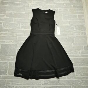 CK Calvin Klein Dress Size 2 Sleeveless A line Mesh Illusion Hem Dress Black NWT